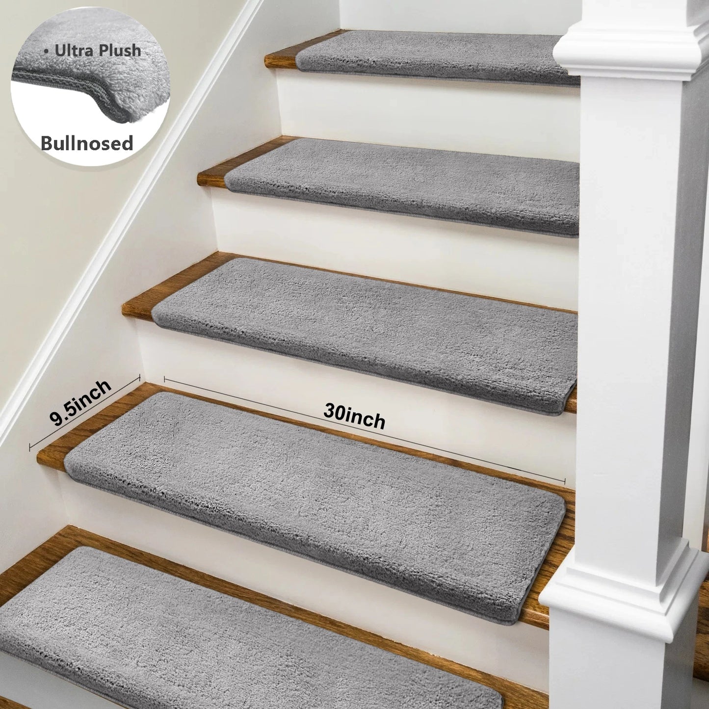 Bullnose Non Slip Stair Treads Ultra Plush Peel and Stick