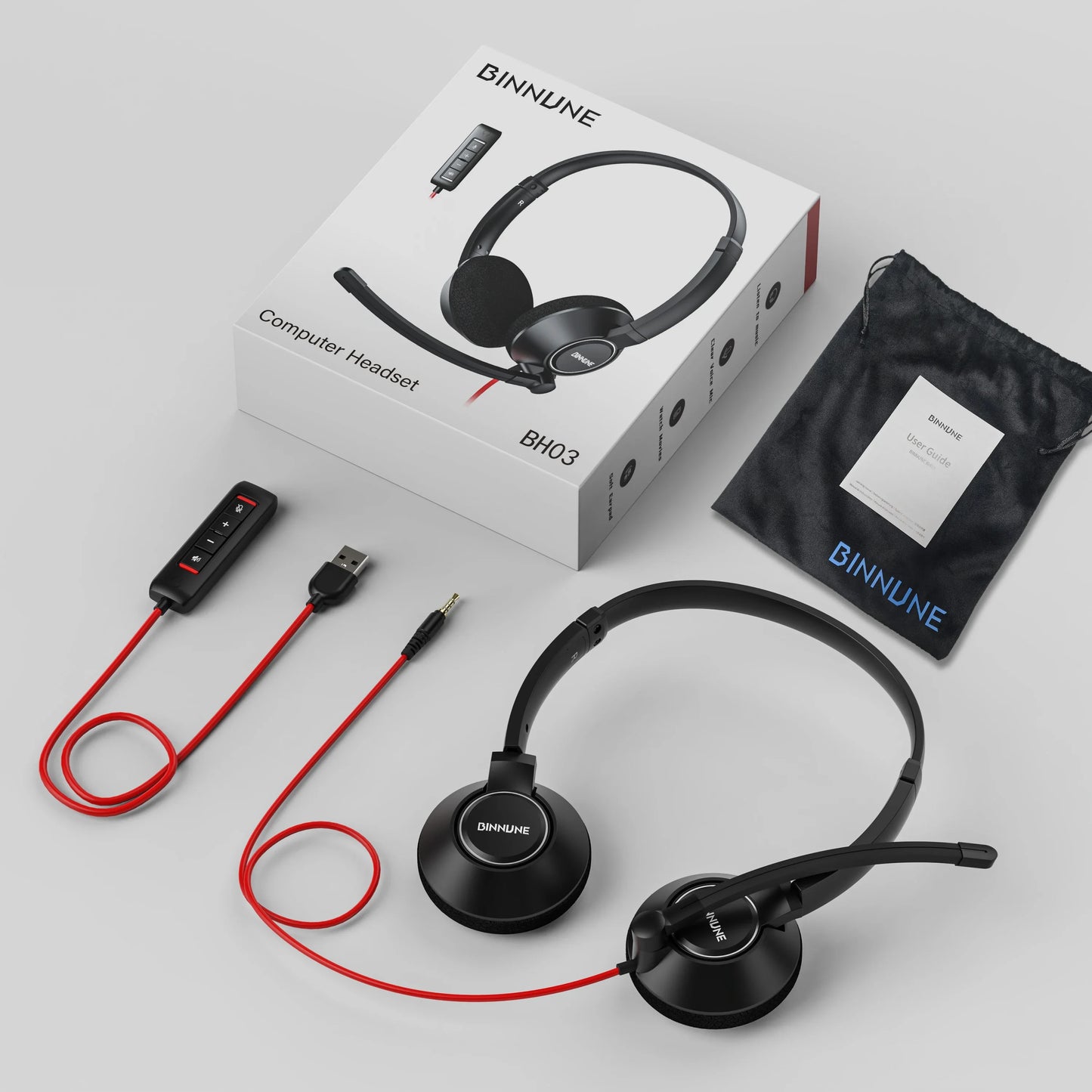 BINNUNE Wired Headset With Microphone For Laptop And PC Noise Canceling