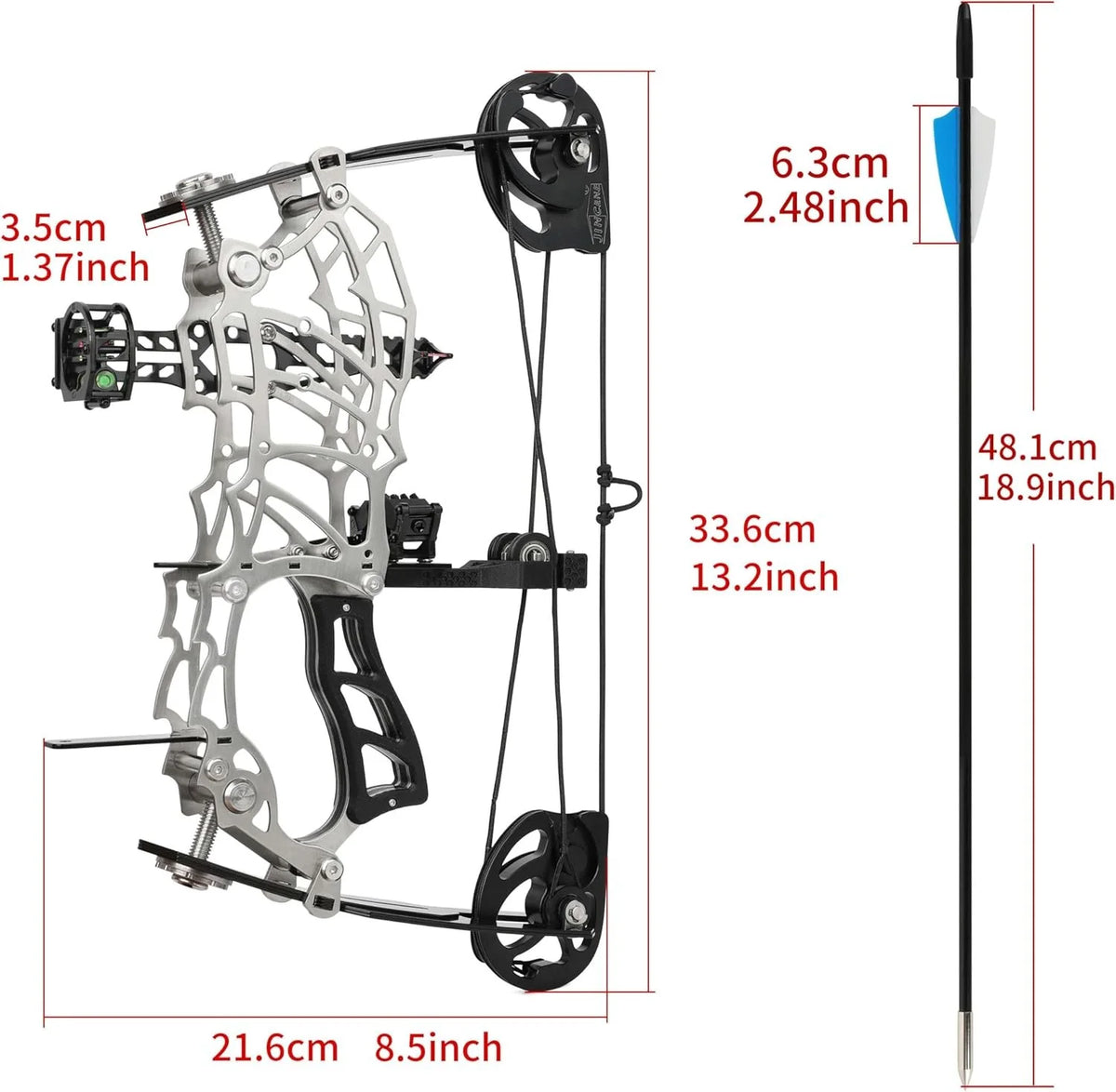 Adjustable Compound Bow With Carbon Fiber Grip And Arrows