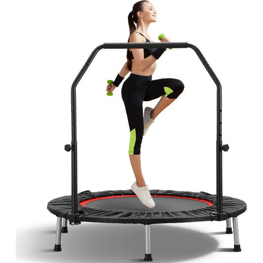 Mini Trampoline Rebounder Foldable With Adjustable Handle Bar 330Lb Capacity