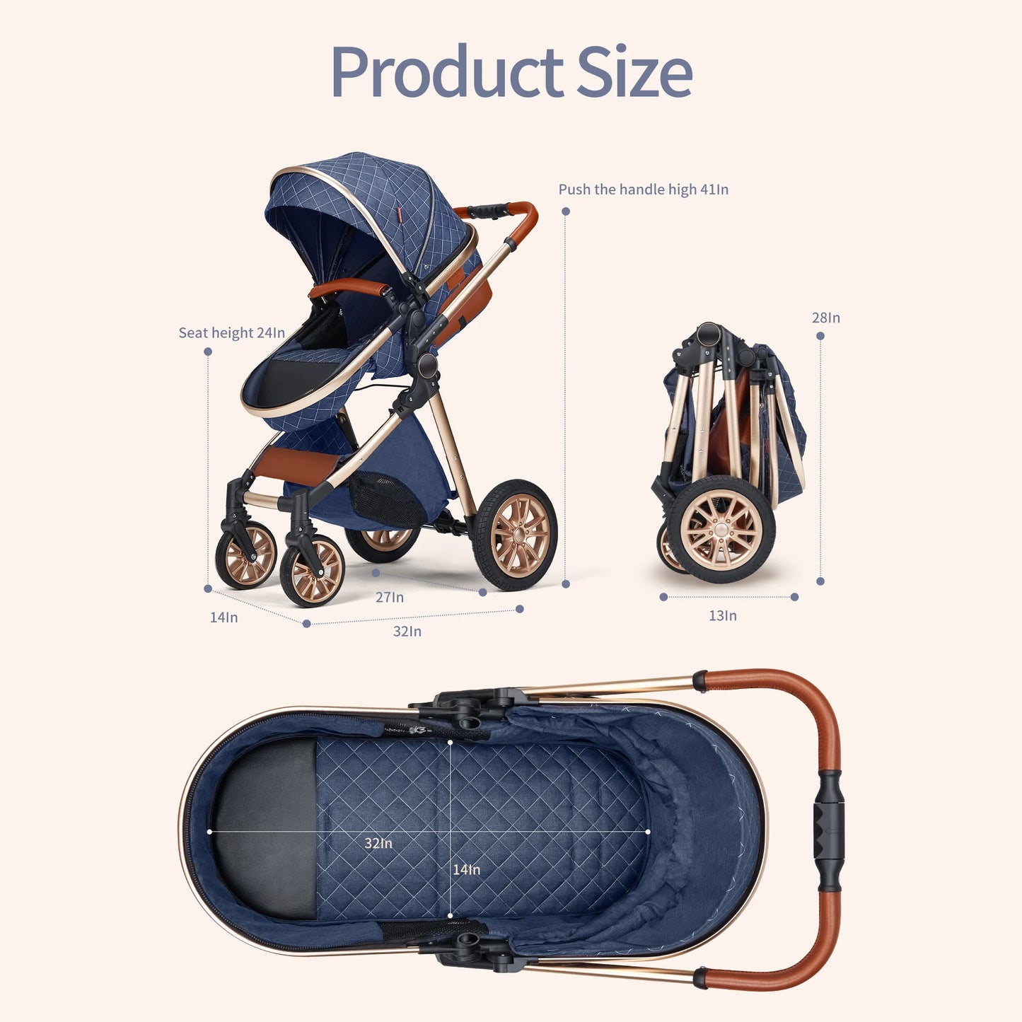 High Landscape Three-in-One Baby Stroller With Reversible Seat