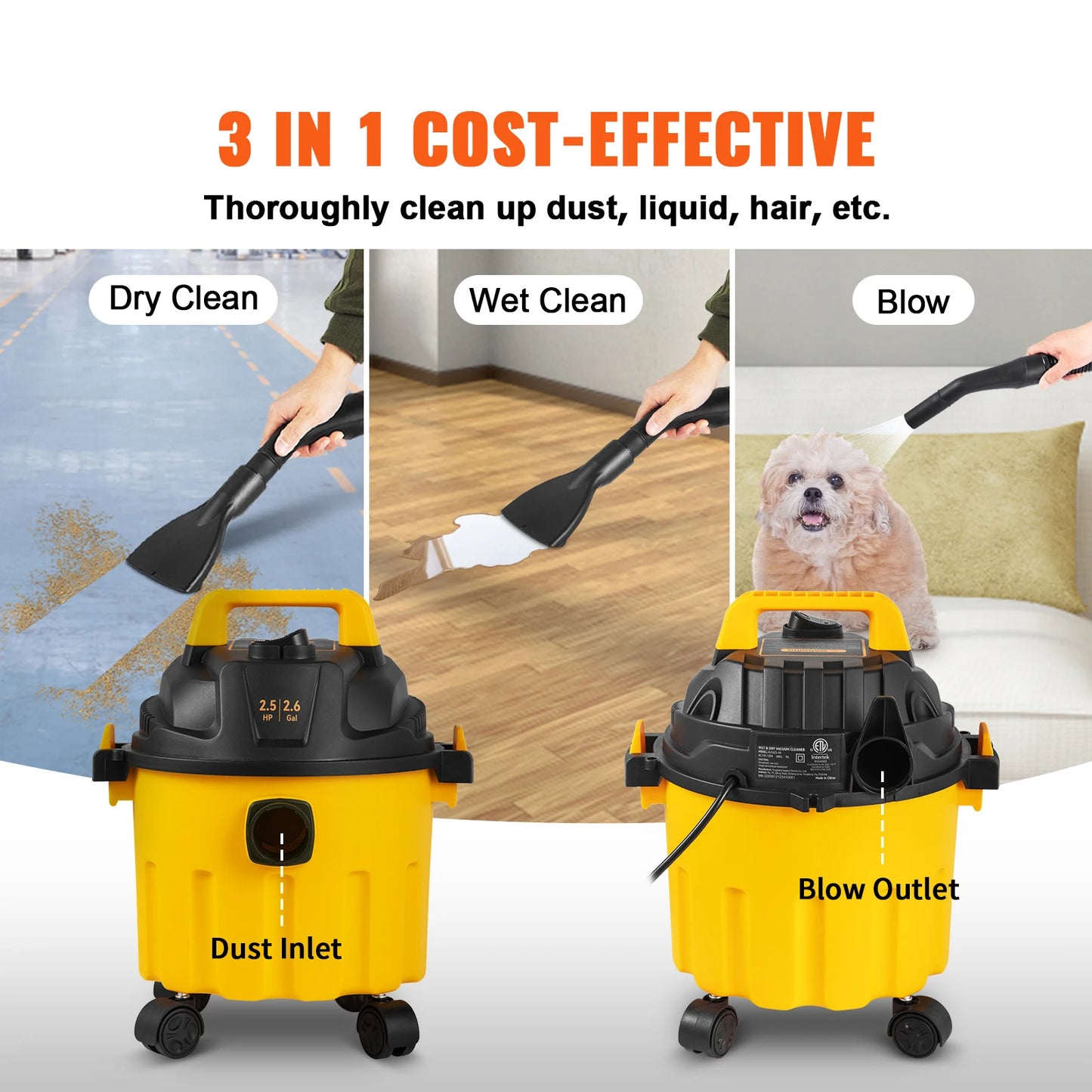 SucceBuy Wet Dry Vac Portable Shop Vacuum With Blowing Function