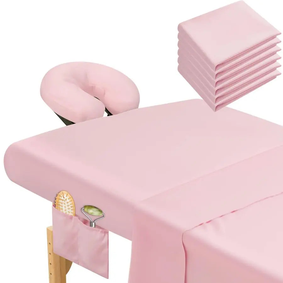9 Pcs 3 Set Microfiber Massage Table Sheets Set Bulk Includes Flat Sheet, Fitted Sheet with Pocket, Face Rest CoverPink