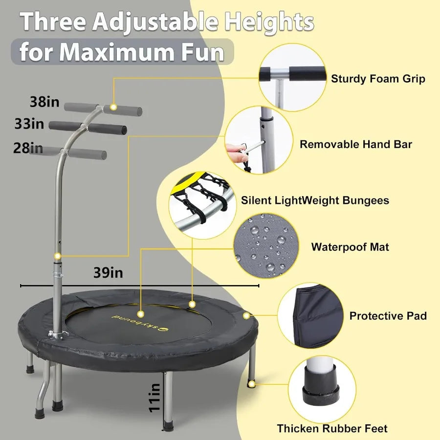 Foldable Mini Trampoline Rebounder With Adjustable T Bar Handle