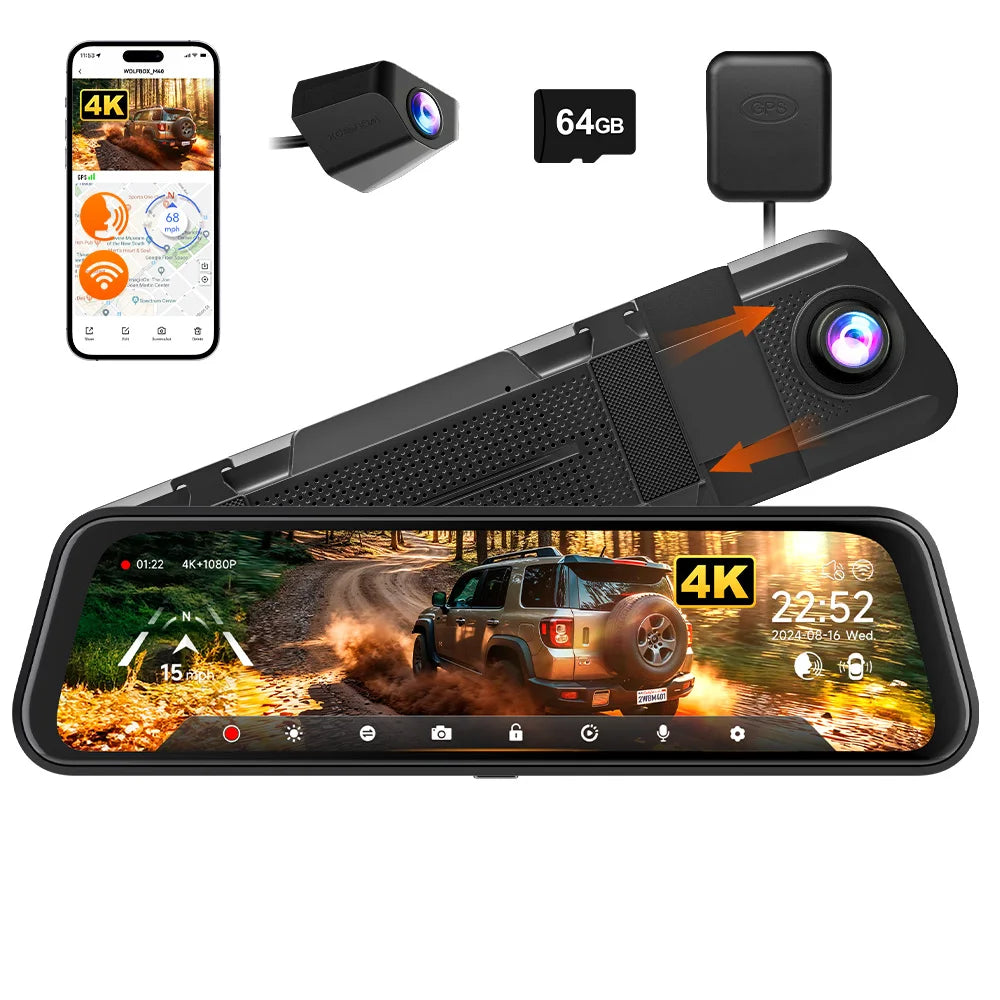 WOLFBOX M40 Dashboard Cam 4K Plus 1080P Front and Rear