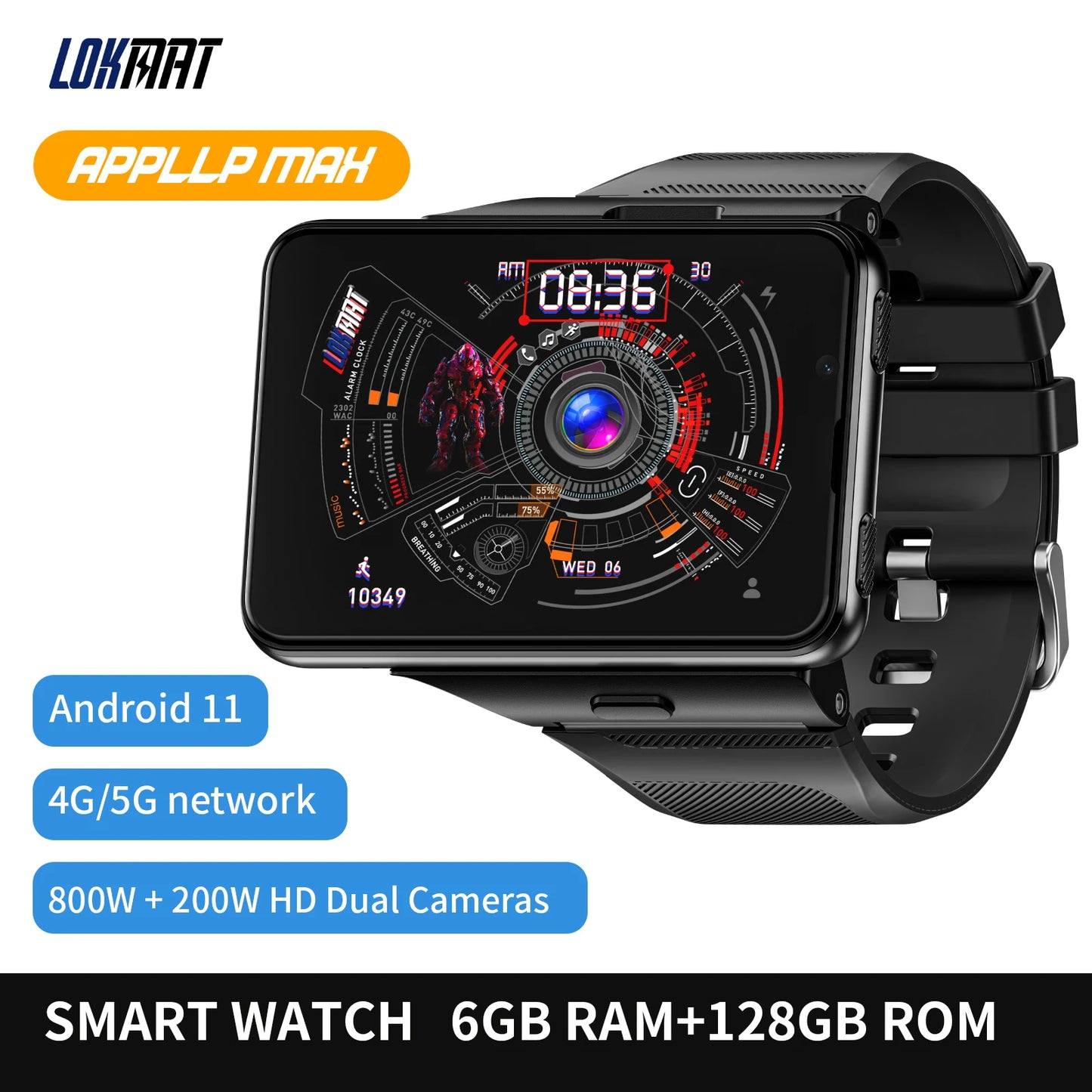 LOKMAT APPLLP MAX Android Smartwatch with 4G Dual Camera Video Calls