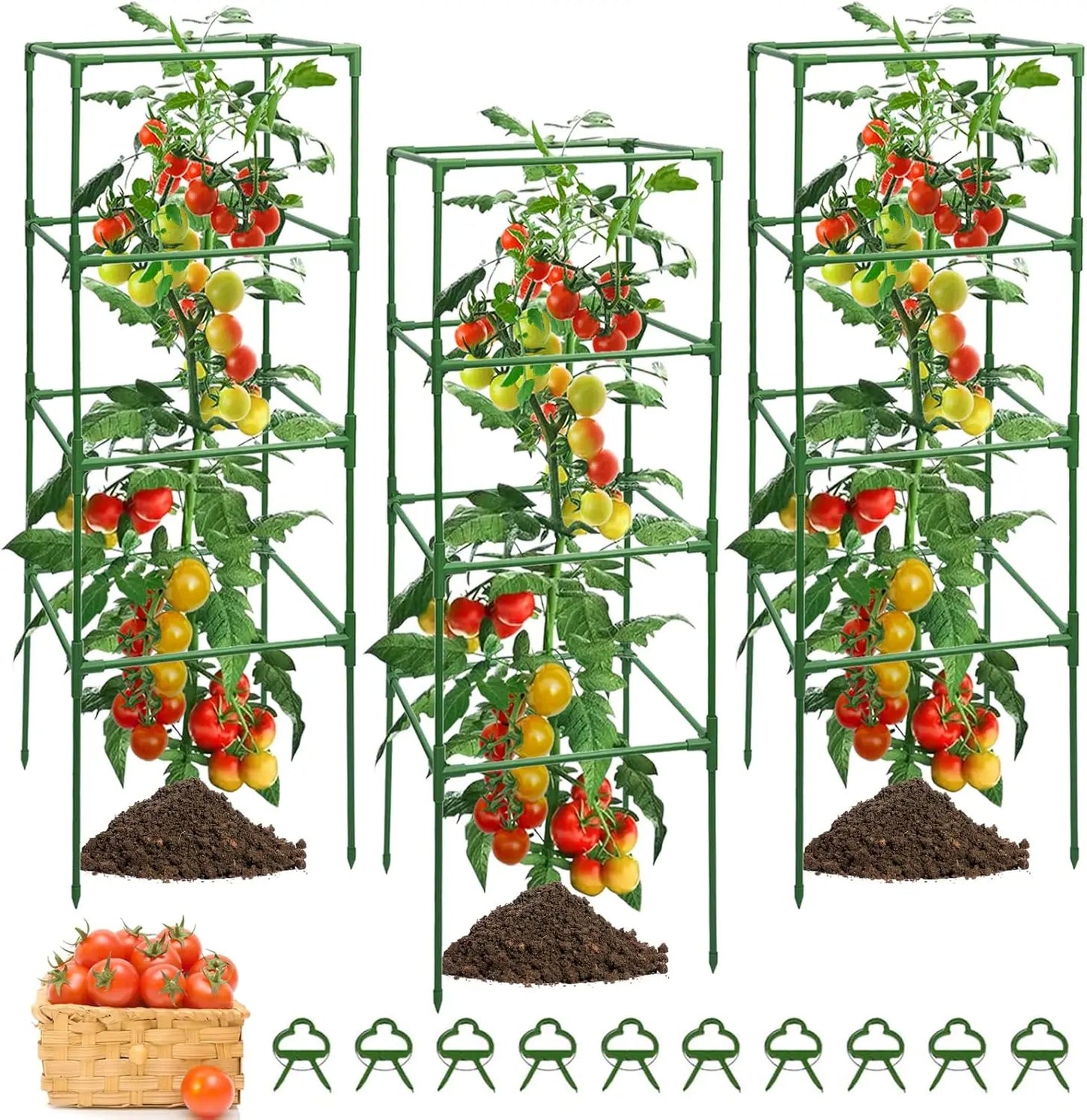 Six-Pack Square Tomato Cages, Adjustable Plant Trellis