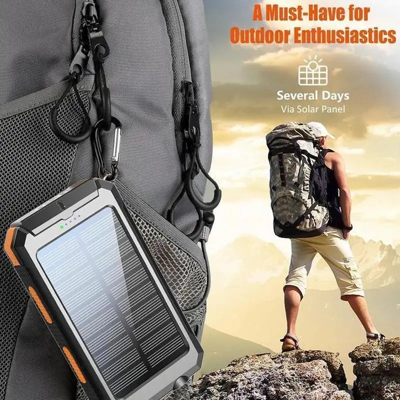 【FREEShip】Solar Charger PowerBank 10000mAh Solar Phone Charger, Portable Charger Fast Charger Dual USB Ports Bui