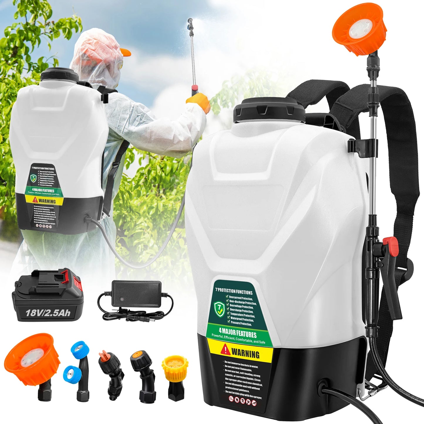 Backpack Sprayer 75 PSI Battery Powered Garden Sprayer With Charger