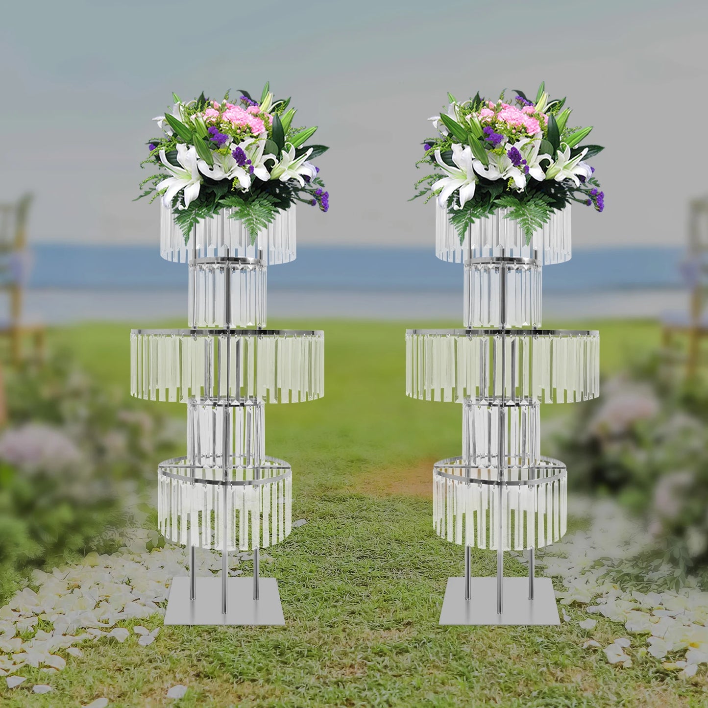 5-Tier Crystal Flower Stand Set for Wedding Centerpieces