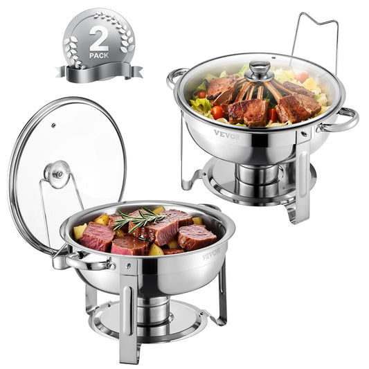SucceBuy 5 Qt 4 Pack Chafing Dish Buffet Set Stainless Steel Chafer with 4 Full Size Pan Round Catering Warmer Server for Party