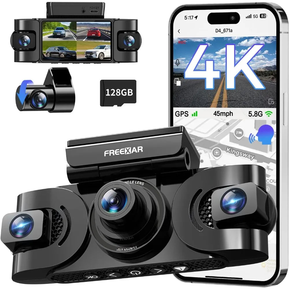 XMSJ 4K 360 Dash Camera With GPS WiFi Night Vision