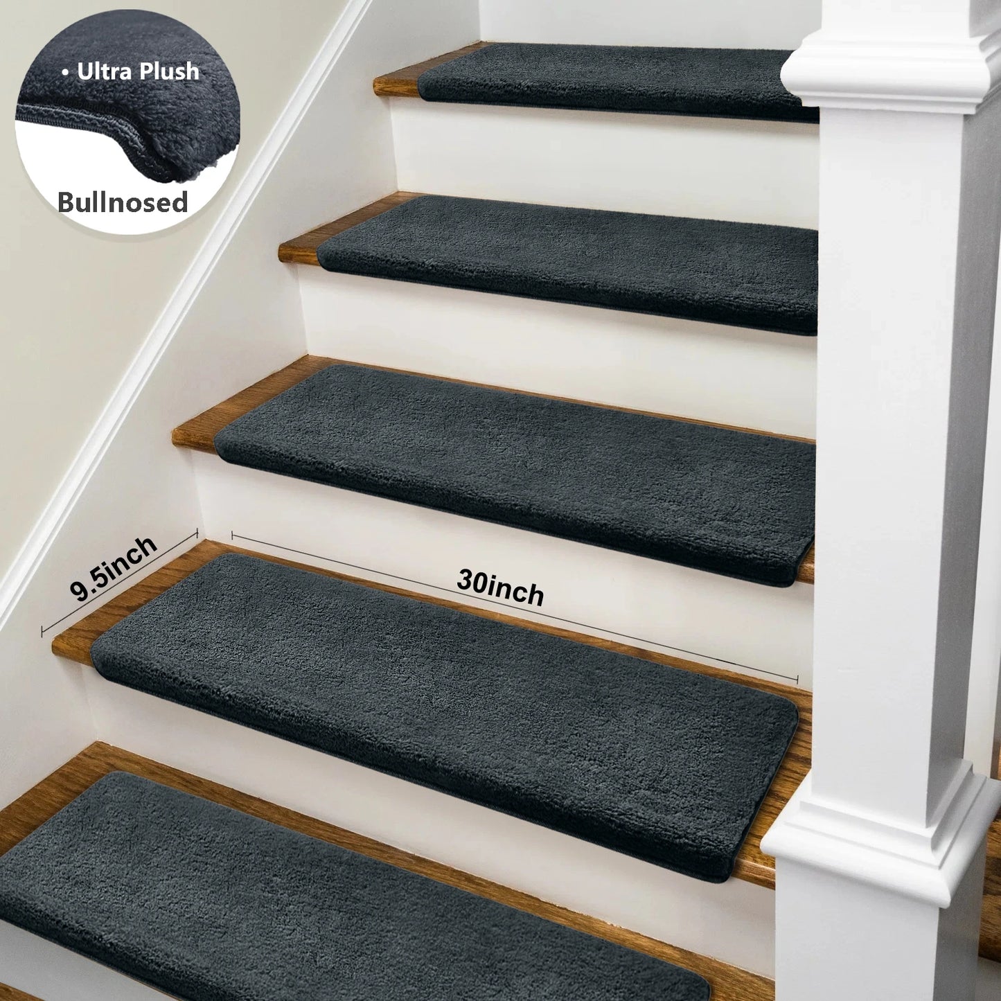 Bullnose Non Slip Stair Treads Ultra Plush Peel and Stick