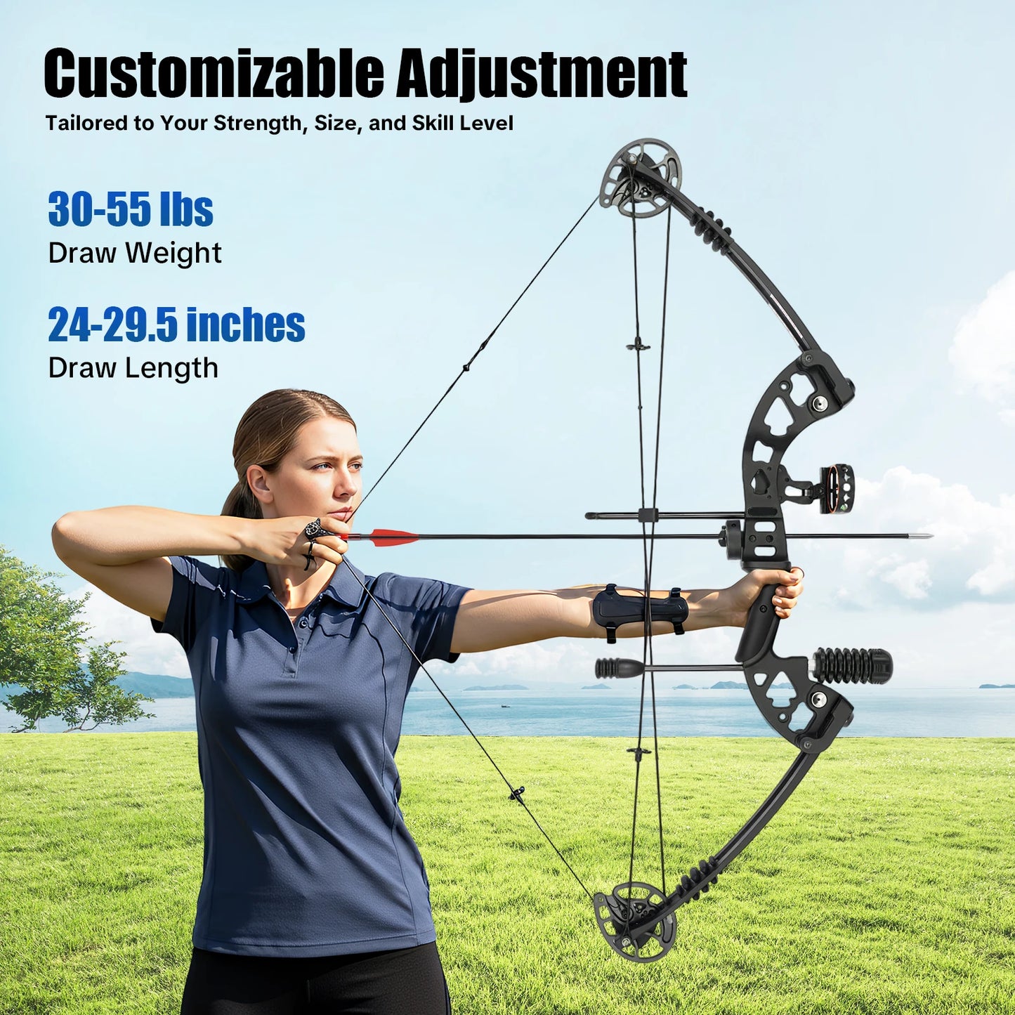 Compound Bow and Arrow Set With Adjustable Draw Weight 30-55lb