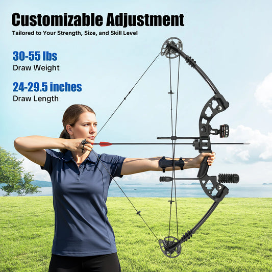 Compound Bow and Arrow Set With Adjustable Draw Weight 30-55lb