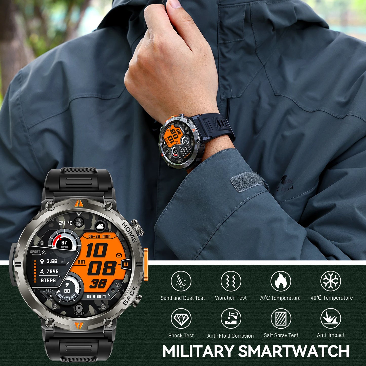 EIGIIS KE3 Bluetooth Call Smartwatch for Men Heart Rate Monitor