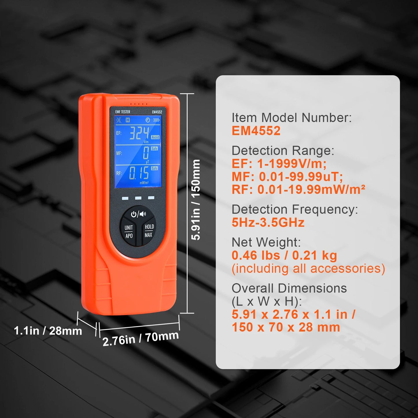 EMF Meter 5Hz To 3.5GHz Handheld Electromagnetic Field Detector