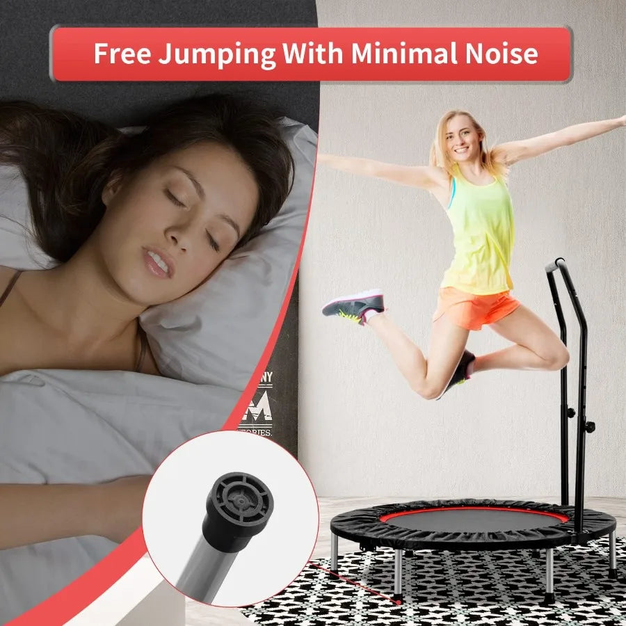 Mini Trampoline Rebounder Foldable With Adjustable Handle Bar 330Lb Capacity