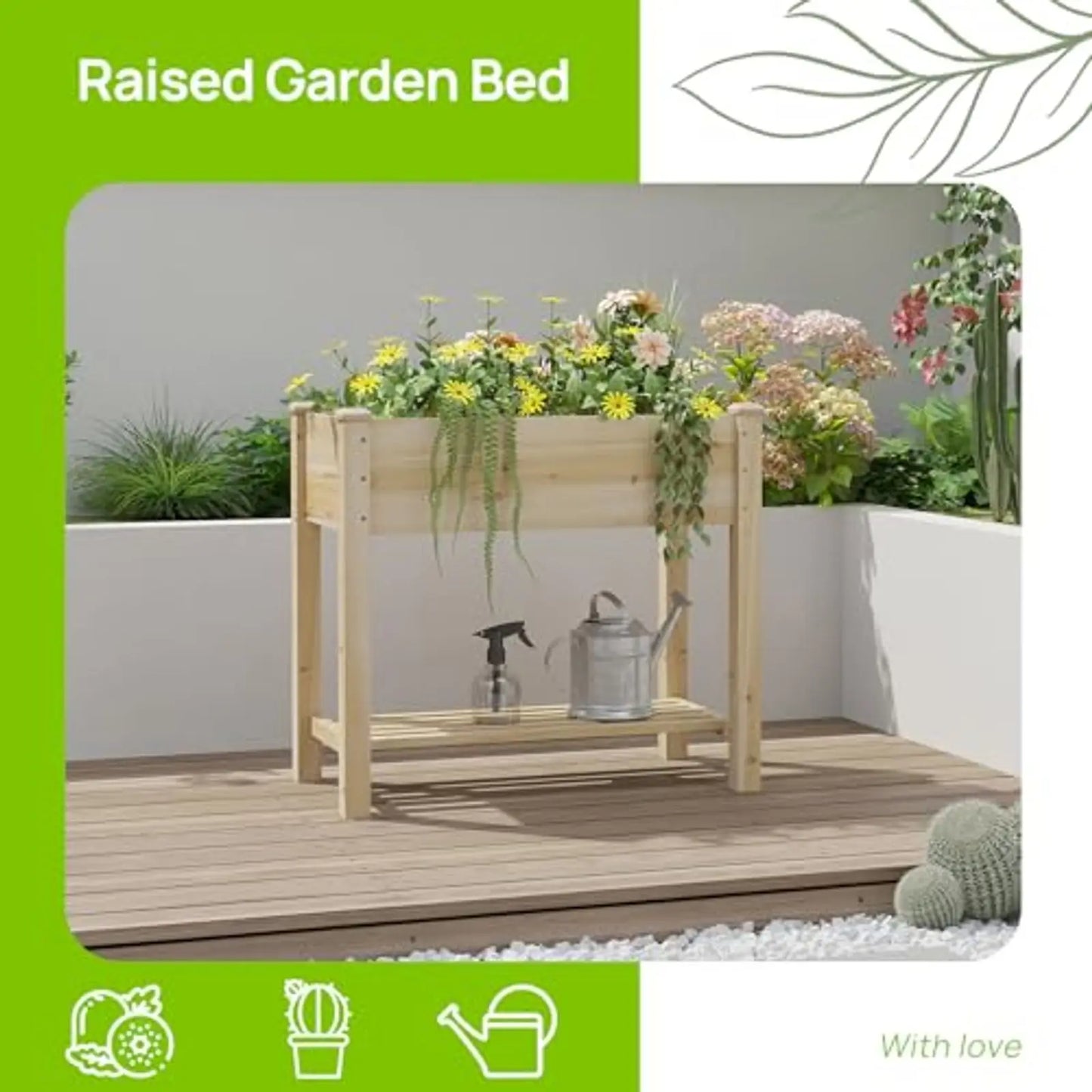 Wood Raised Garden Bed With Legs Elevated Planter Box