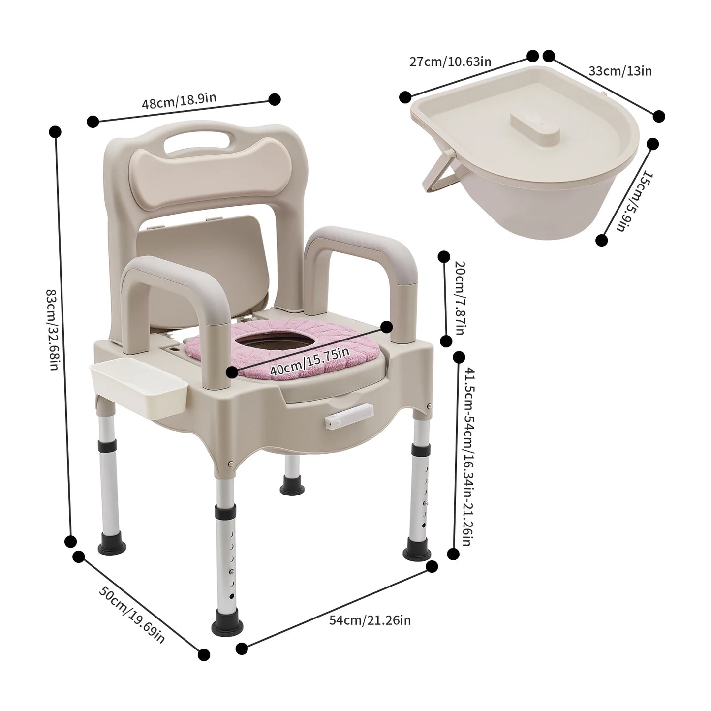 Bymaocar Toilet Chair For Elderly With Adjustable Height Aluminum