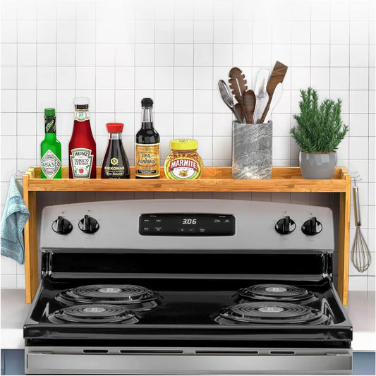 Bamboo Over-The-Stove Spice Shelf With 6 Hooks
