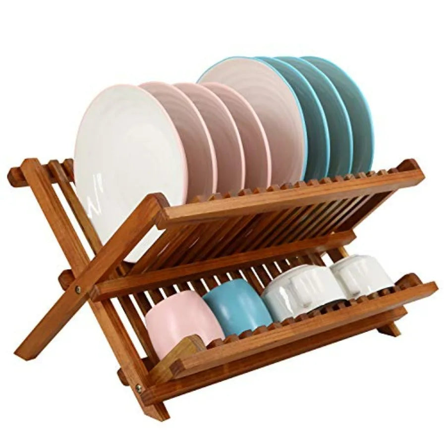 Dish Drainer Rack Collapsible 2 Tier Foldable Kitchen Organizer