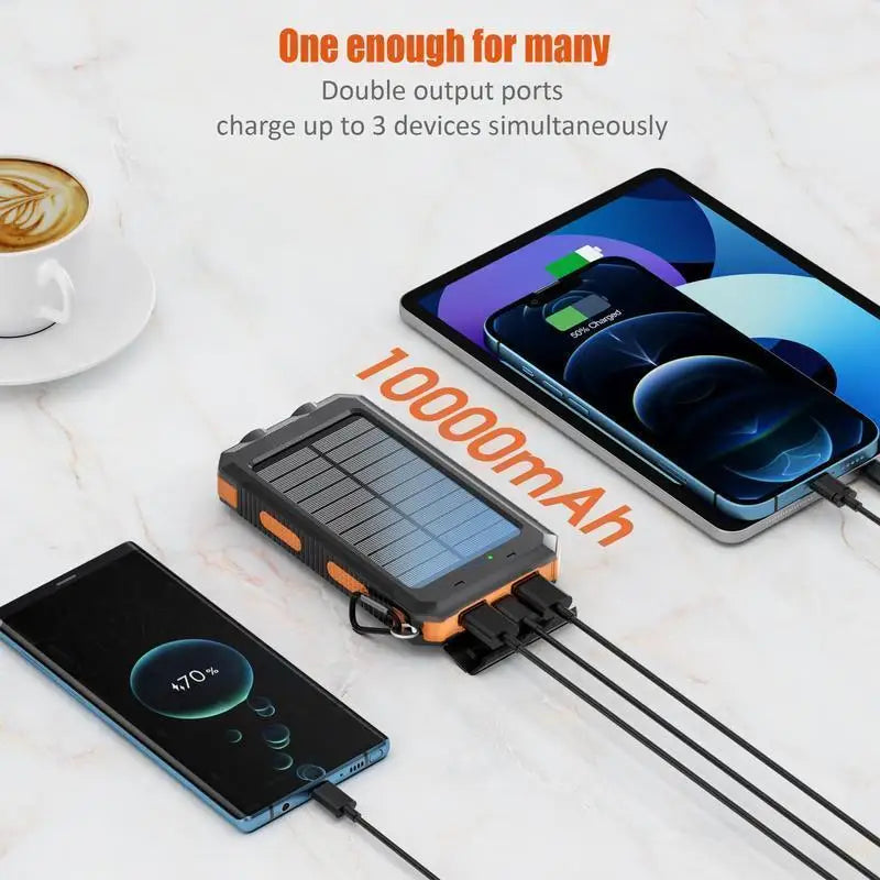 【FREEShip】Solar Charger PowerBank 10000mAh Solar Phone Charger, Portable Charger Fast Charger Dual USB Ports Bui