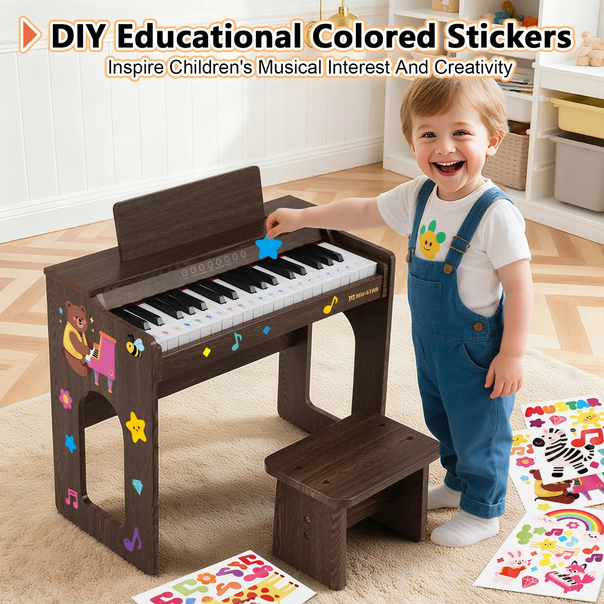 Mustar Digital Piano Keyboard Set With Bench And Educational Accessories