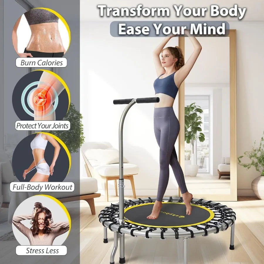 Foldable Mini Trampoline Rebounder With Adjustable T Bar Handle