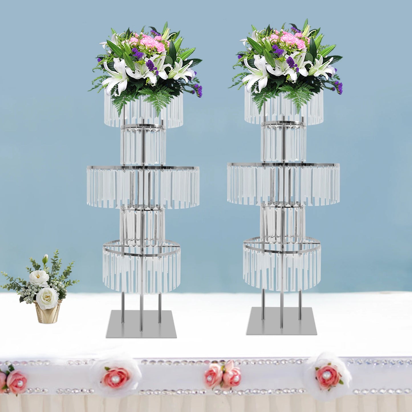 5-Tier Crystal Flower Stand Set for Wedding Centerpieces