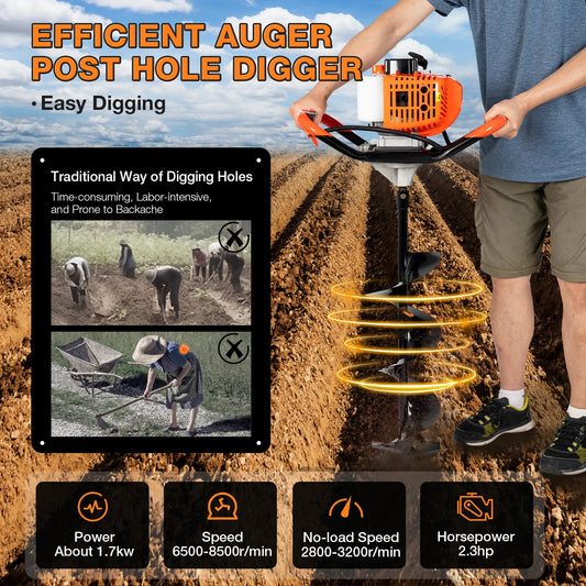 CNCEST 52cc Earth Auger Garden Drill With Fence Post Bits