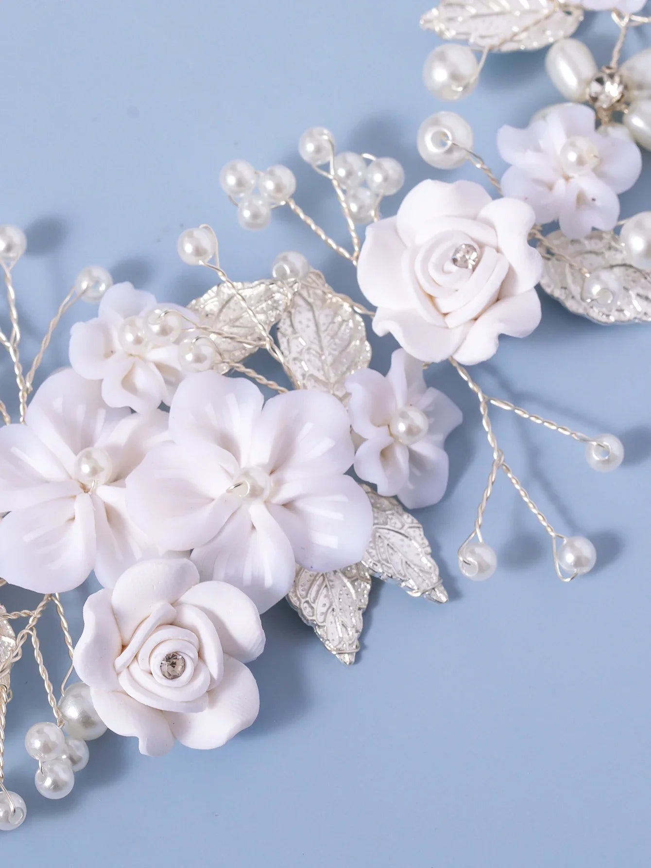 Bridal Hair Vine Pearl Rhinestone Leaf Headband For Wedding