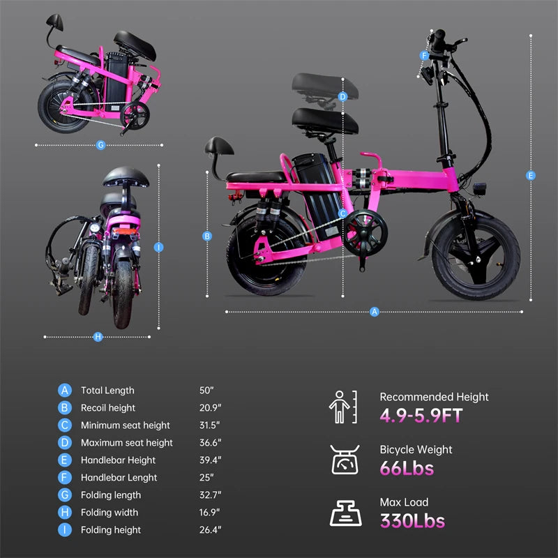 AILIFE Foldable Electric City E Bike 20 MPH 48V 20Ah