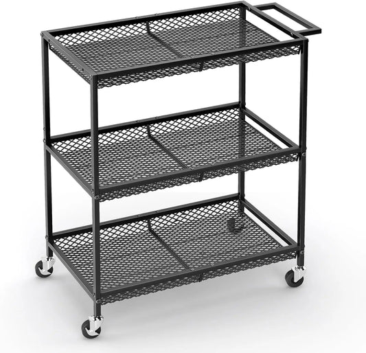 Heavy-Duty 3-Tier Rolling Utility Cart With Locking Wheels