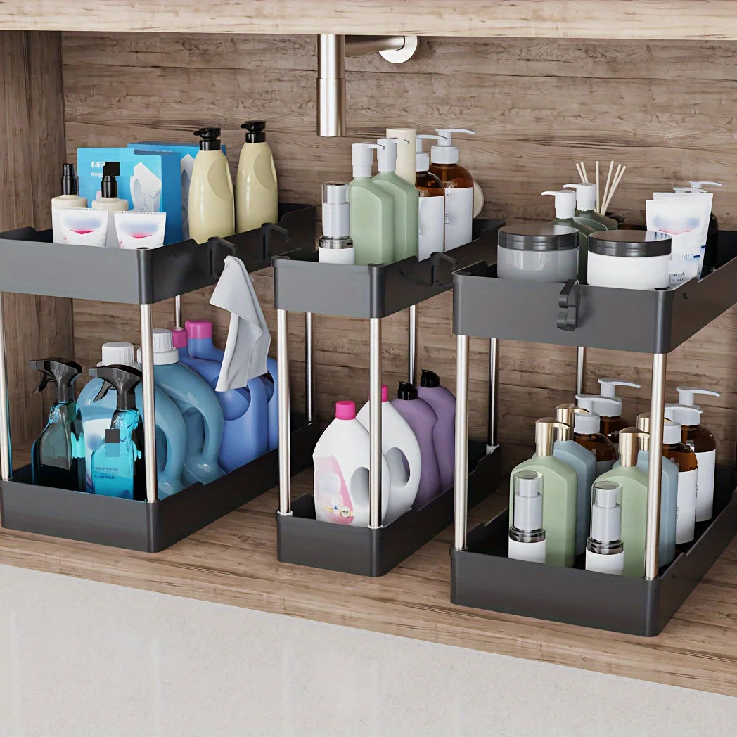 Under Sink Organizer Set 3pc For Bathroom Kitchen Cosmetics Storage