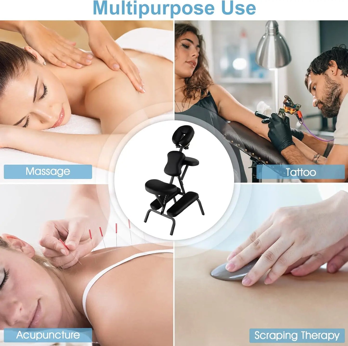 Foldable Tattoo Therapy Chair 4 Inches Thickness Sponge Face Cradle Spa Salon Massage Chair (Black)