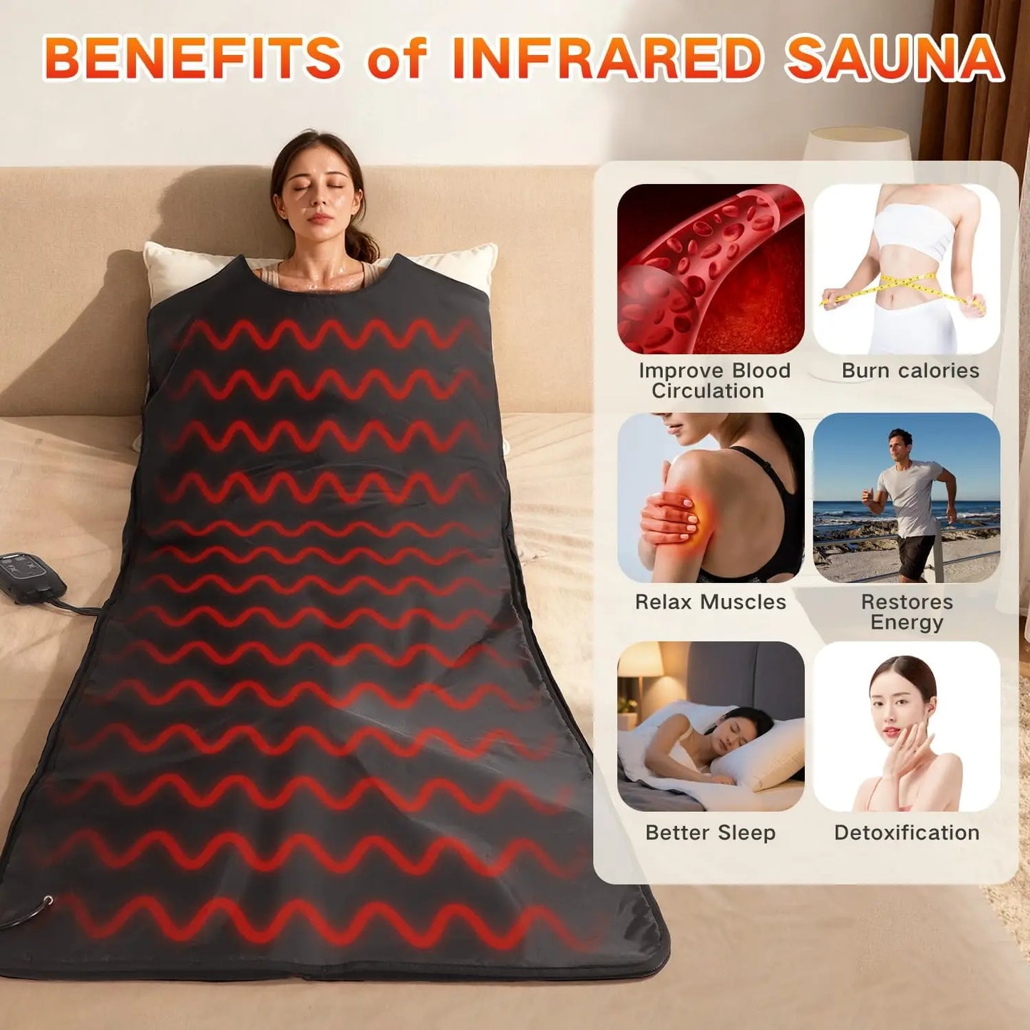 Portable Infrared Sauna Blanket With Low EMF Carbon Heating For Detox