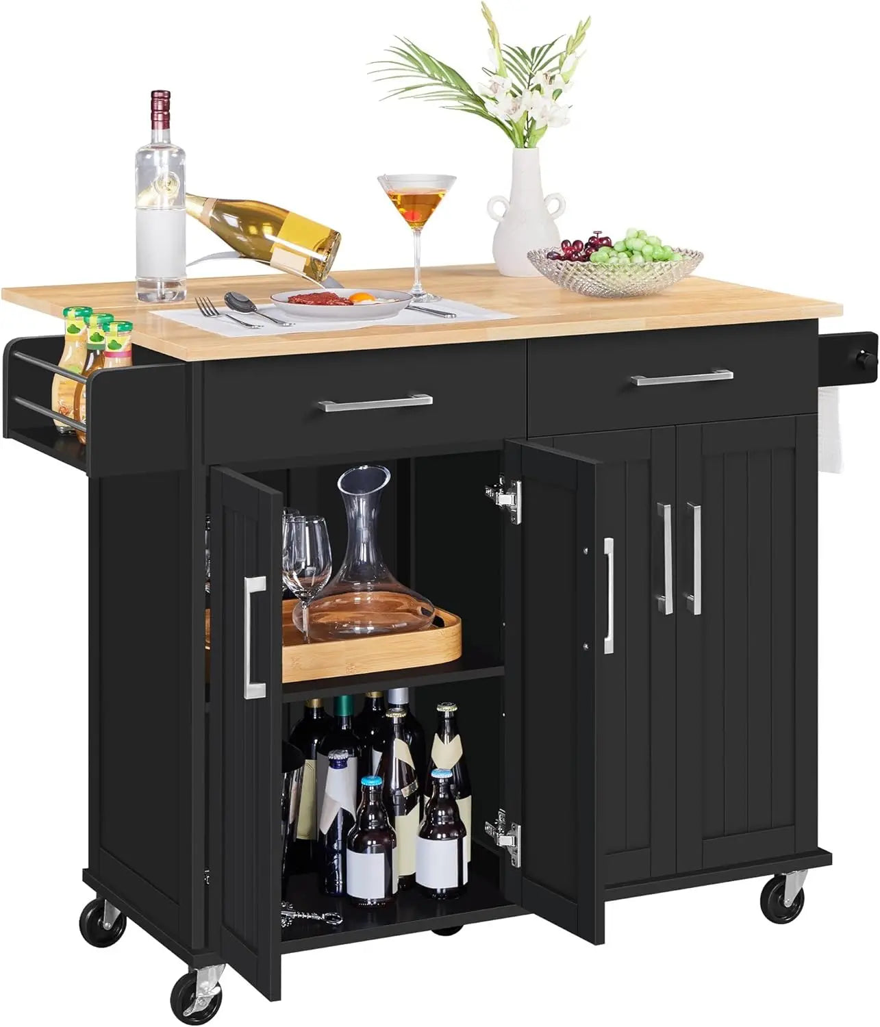 Rolling Kitchen Island Cart With Drop Leaf Storage Drawer