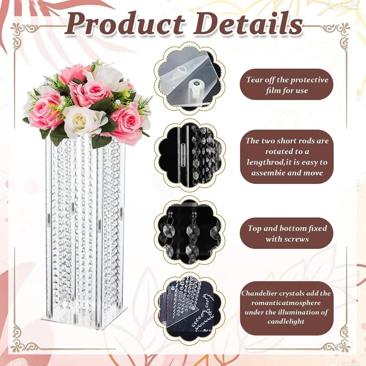Acrylic Wedding Vase Centerpiece Set, 4 Crystal Bead Vases