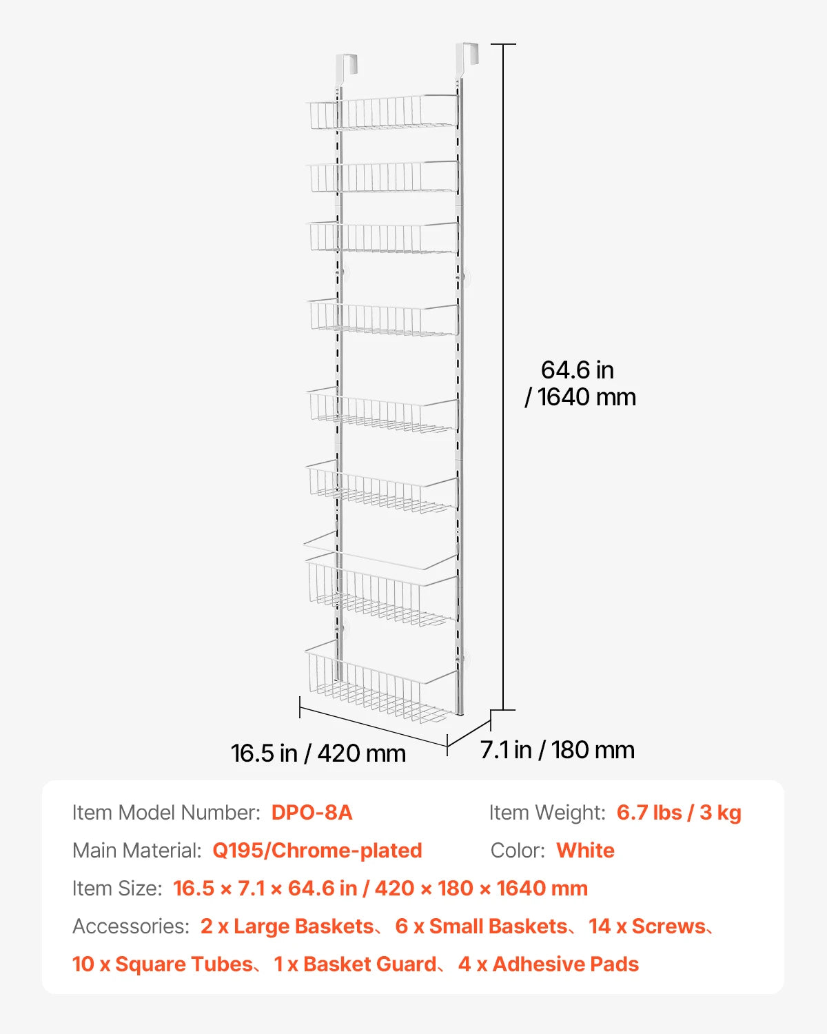 VEVOR Over the Door Pantry Organizer Heavy Duty Steel Shelves