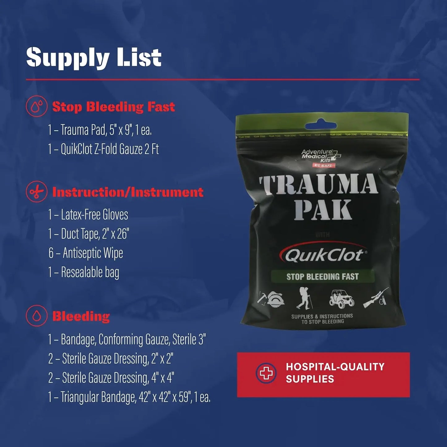Emergency Trauma First Aid Kit With Quick Clotting Gauze