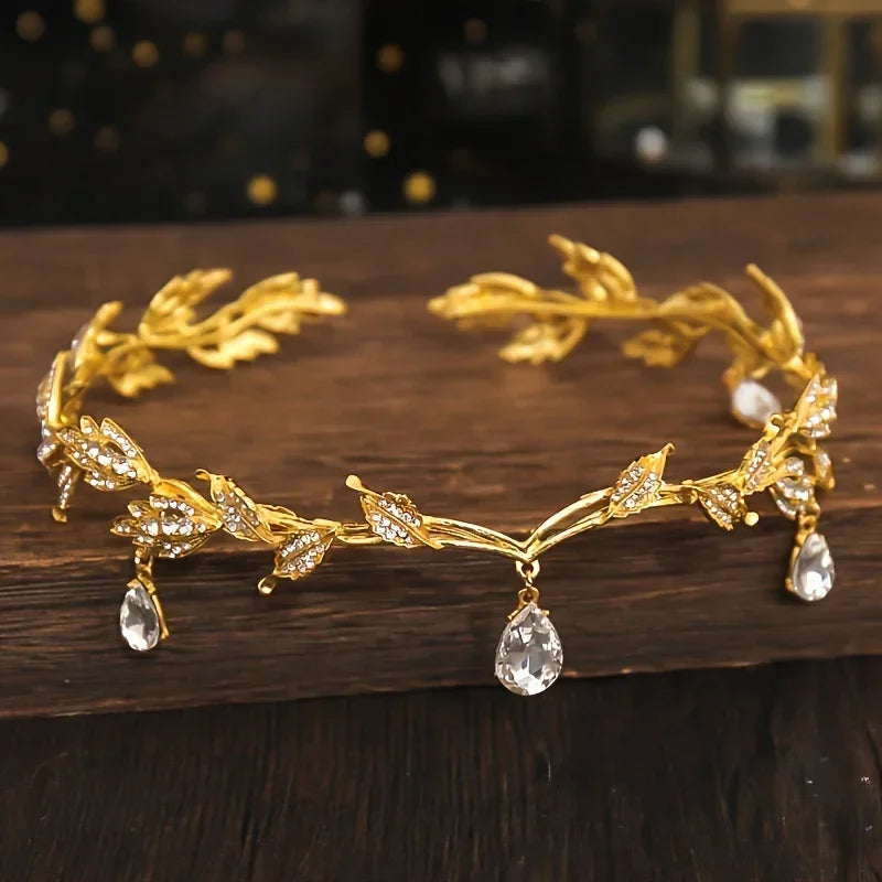 Crystal Rhinestone Waterdrop Tiara Crown Headband For Wedding