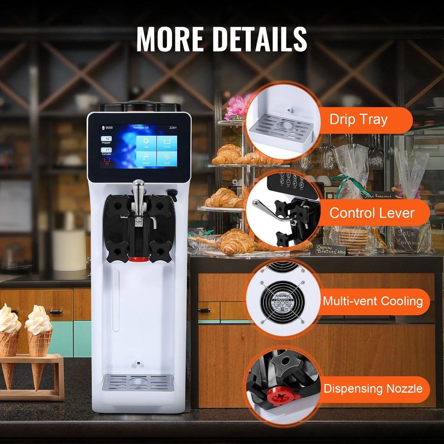 VEVOR Commercial Ice Cream Machine Single Flavor Soft Serve