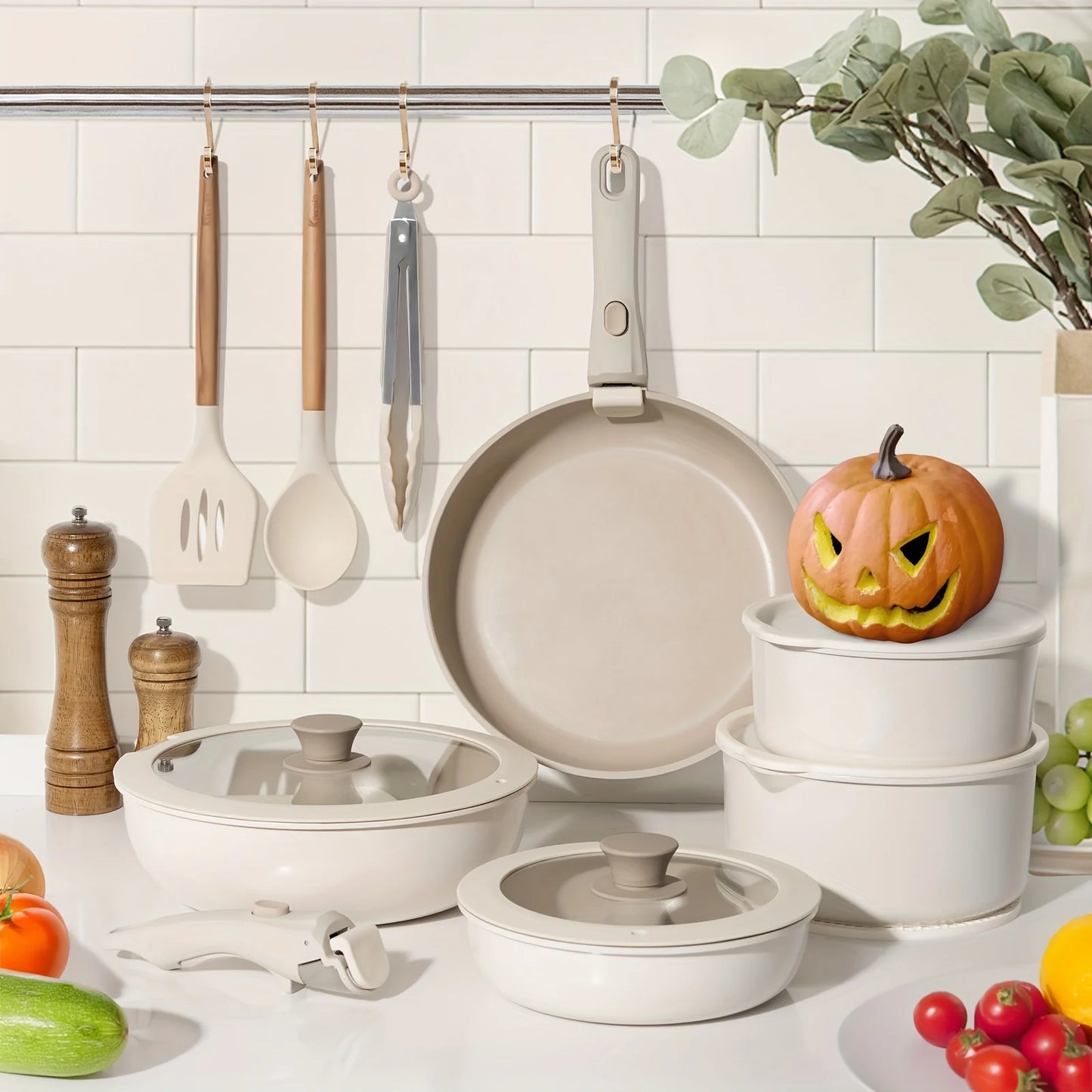 Nonstick Ceramic Pots And Pans Set With Removable Handles