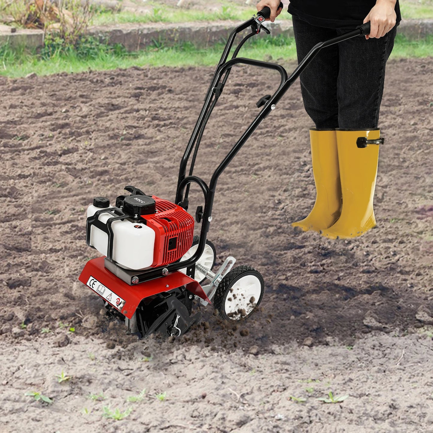 None 52cc 1700W Gas Powered Garden Tiller Cultivator Rototiller
