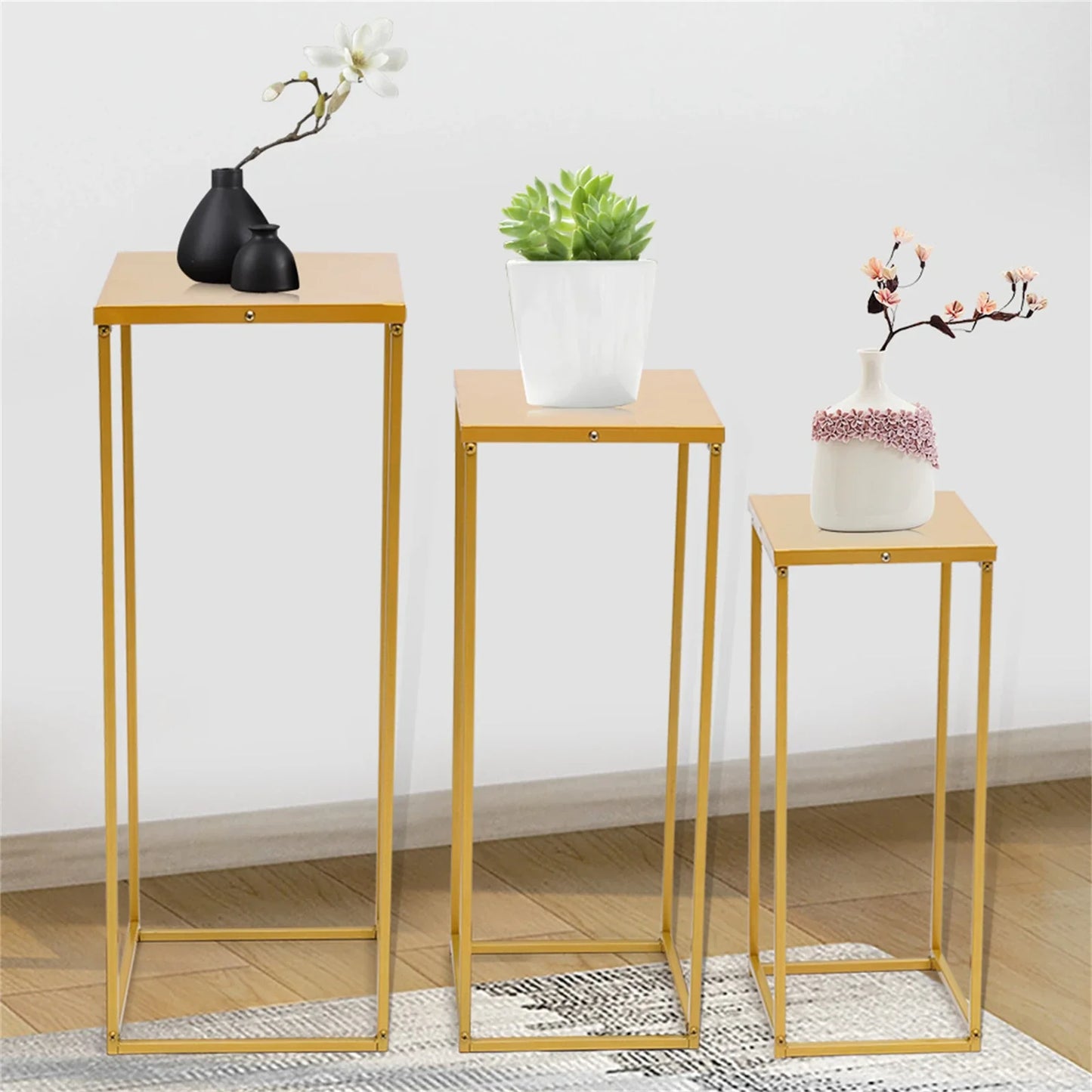 Gold Metal Flower Stand Set For Weddings Square Rack Holders