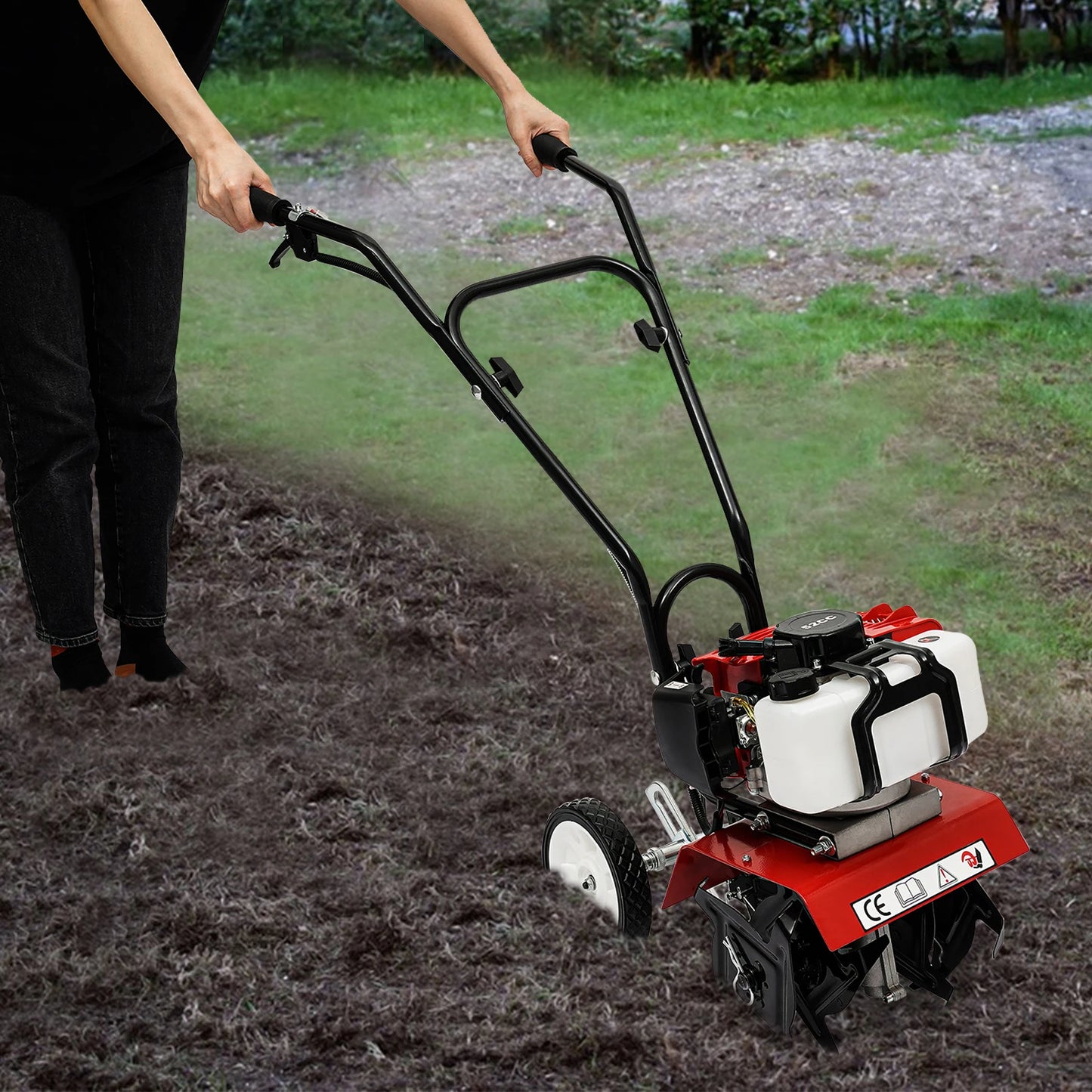 None 52cc 1700W Gas Powered Garden Tiller Cultivator Rototiller