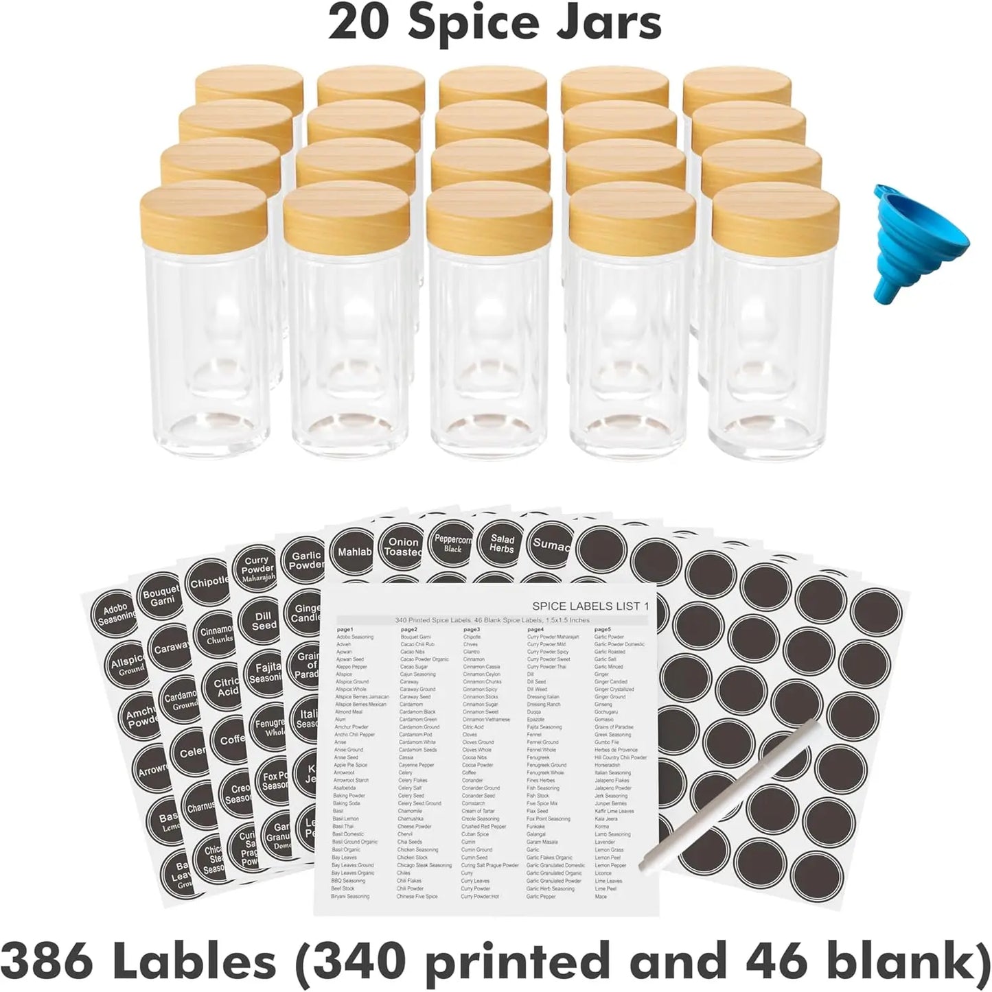 Rotating Spice Rack With 20 Jars And Labels Kitchen Organizer