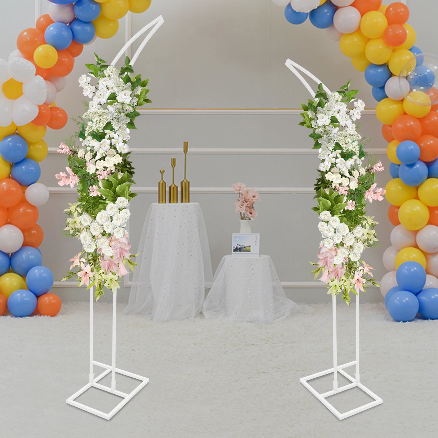 Two Elegant Arched Wedding Backdrop Stands For Ceremony Decor