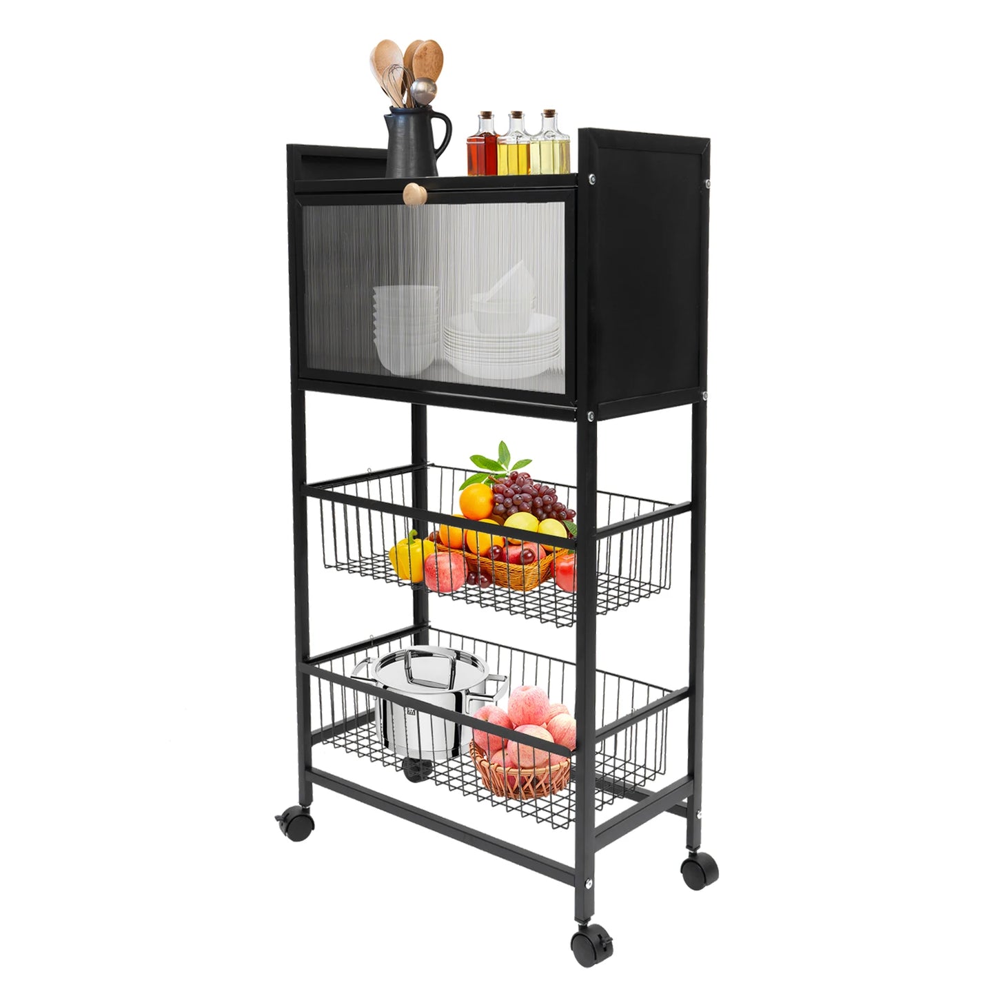 Four-Storey Kitchen Storage Rack With Brake Casters For Organization